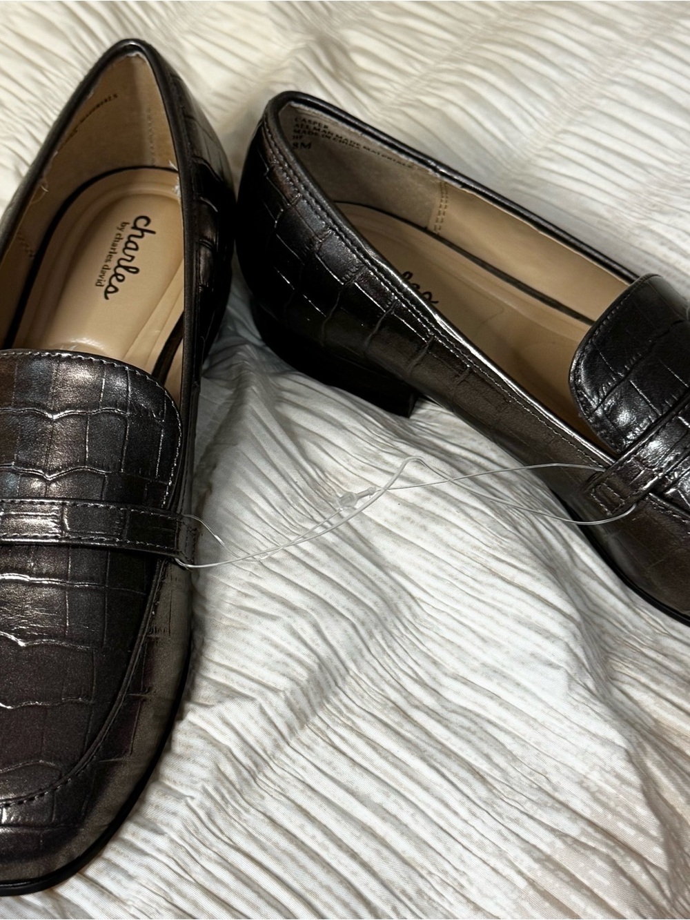 Charles by Charles David Women’s Metallic Croc-Embossed Loafers - Pewter